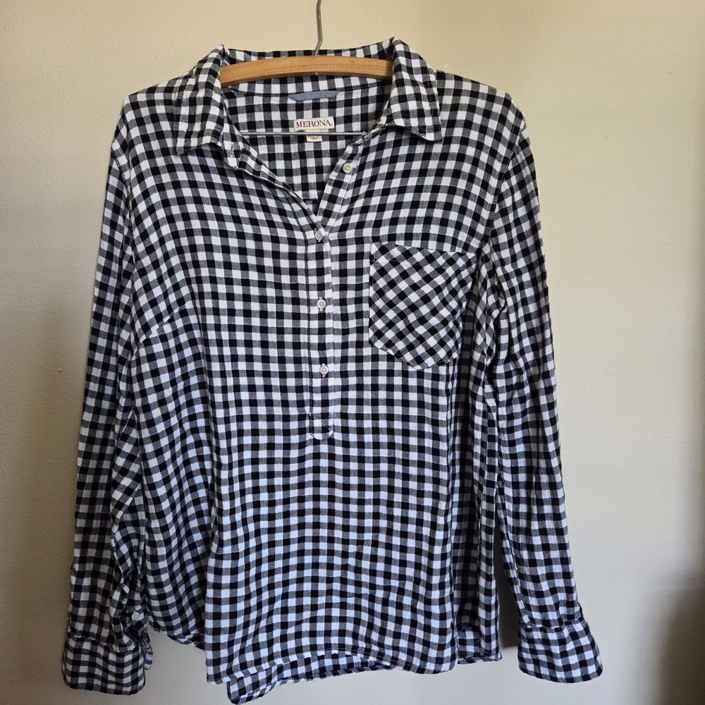 Merona Black and White Checkered Button Down Shirt Size XL gingham 100% Cotton